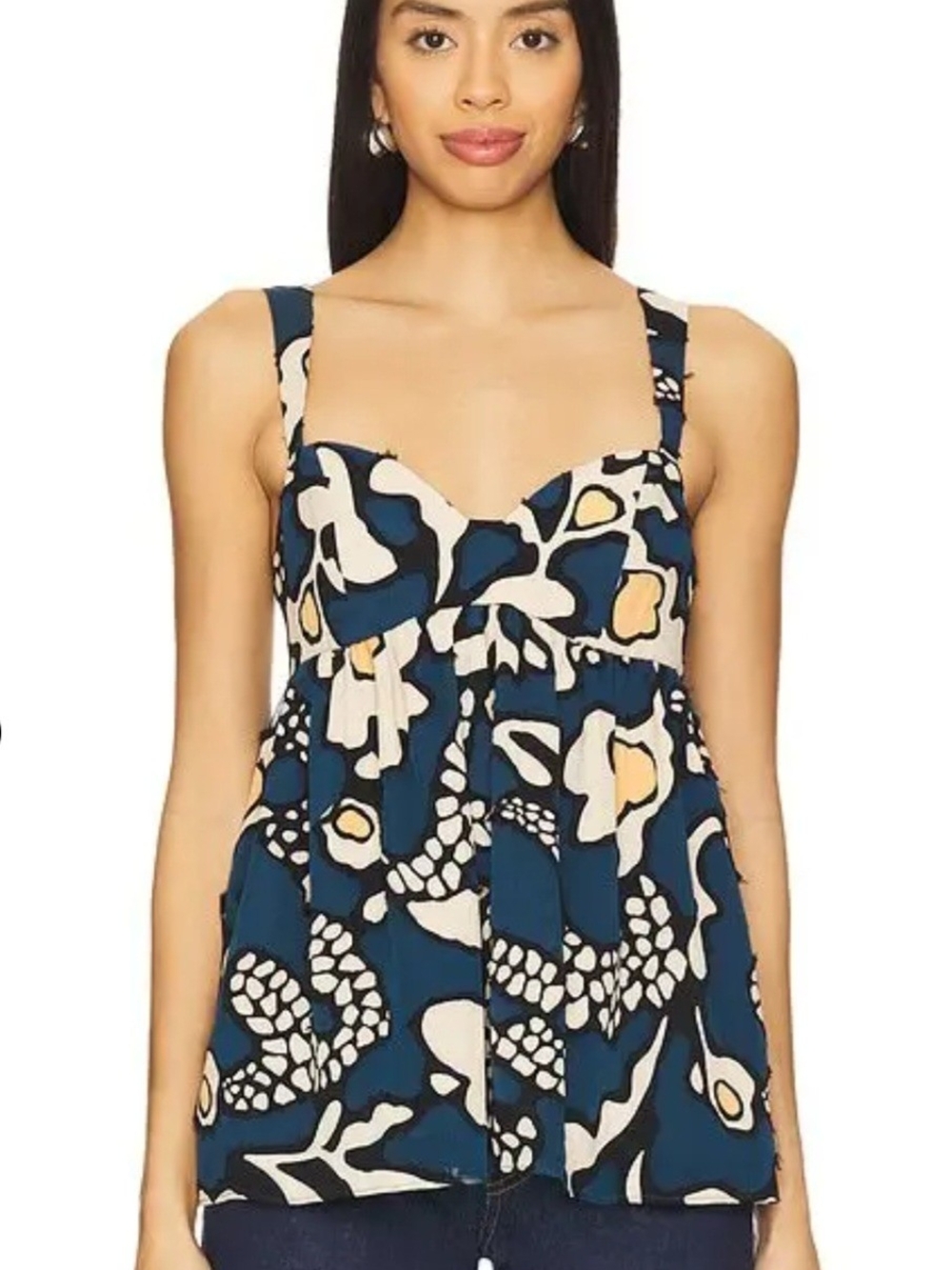 Ulla Johnson Teal Navy and Cream Floral Applique Camisole